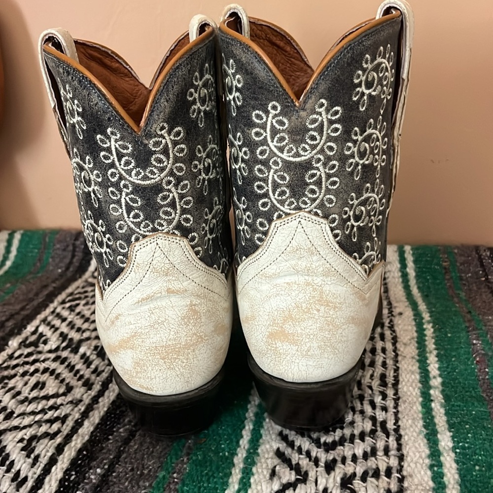 Dan Post cream and dark navy Leather Cowboy Boots ankle boots - Picture 6 of 16